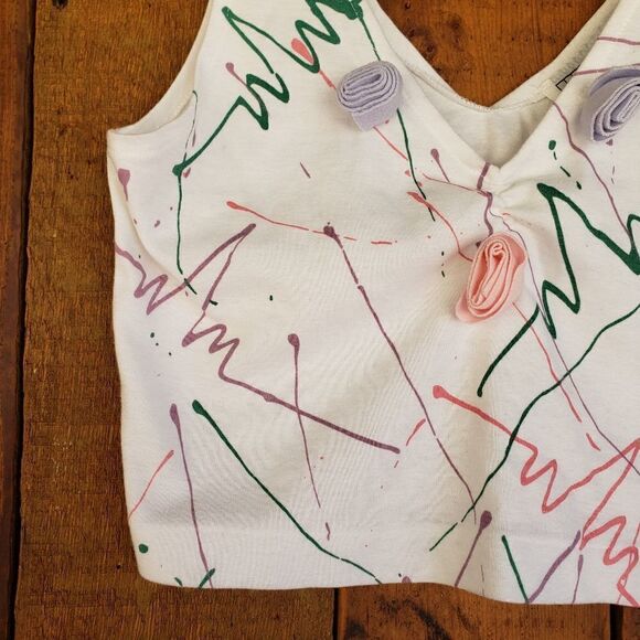 Vintage KnitWorksPaint Splatter & 3D Floral Crop Top - Picture 11 of 13